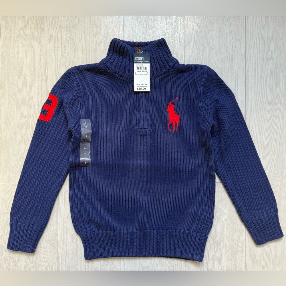 NEW! Polo Ralph Lauren Blue & Red 1/4 Zip Sweater!NEW WITH TAGS! Stylish! Pony 7
